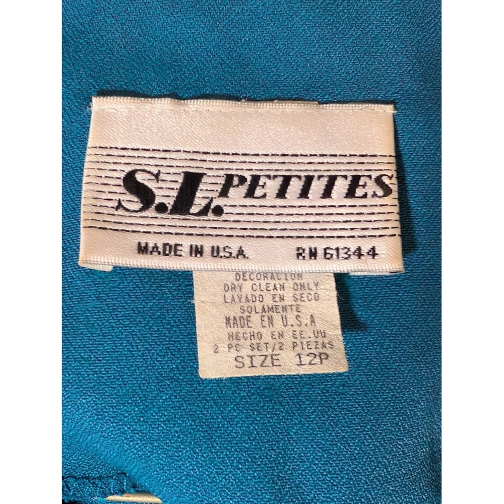 Vintage S.L. Petites Blue 2 Piece Skirt Set Jacket Embroidered 12P USA Made - Picture 3 of 3